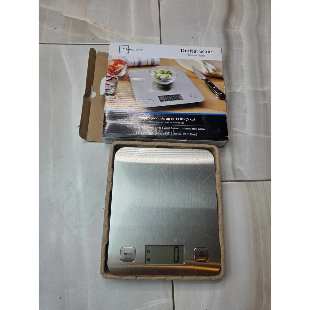 Mainstays Digital Kitchen Scale Stainless Steel 11lb Capacity EK8810WM Silver A6